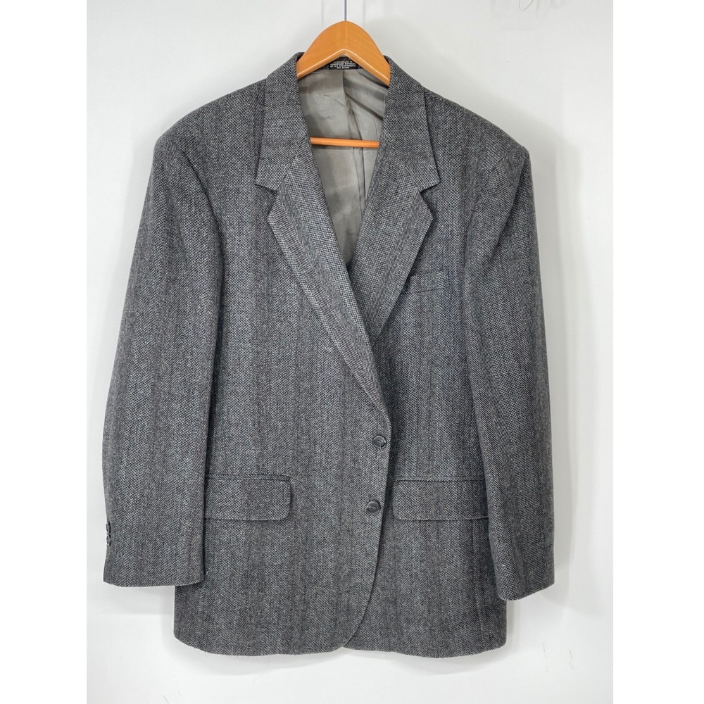 Towncraft‎ Mens Blazer 42R Sport Coat Grey Herringbone Wool Blend Preppy Classic
